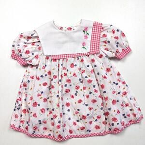 Vintage Allison Ann Dress Girls Size 18m Pink Floral Spring